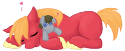 Size: 1000x412 | Tagged: safe, artist:bux, character:big mcintosh, character:smarty pants, species:earth pony, species:pony, blank flank, cute, doll, heart, macabetes, male, plushie, sleeping, solo, stallion