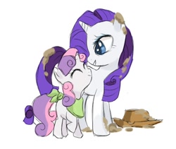 Size: 580x489 | Tagged: safe, artist:yubi, character:rarity, character:sweetie belle, species:pony, species:unicorn, episode:sisterhooves social, g4, my little pony: friendship is magic, clothing, duo, duo female, eyes closed, female, filly, hat, mare, mud, sisters