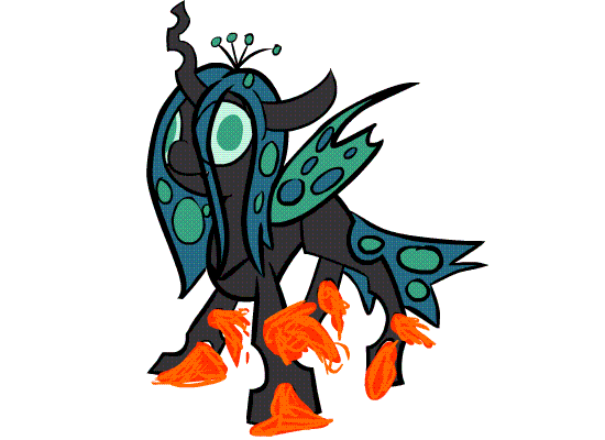 Size: 550x400 | Tagged: safe, artist:olympic tea bagger, character:queen chrysalis, species:changeling, animated, cute, cutealis, female, flash, frame by frame, funny, insect, solo, spaghetti, spewing, squigglevision
