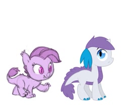 Size: 645x546 | Tagged: safe, artist:carnifex, artist:cat4lyst, artist:mochi--pon, oc, oc only, oc:gem, oc:lavender, parent:rarity, parent:spike, parents:sparity, species:dracony, duo, hybrid, interspecies offspring, my little pony genesis, offspring, simple background, white background