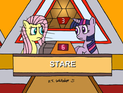 Size: 900x675 | Tagged: safe, artist:djgames, character:fluttershy, character:twilight sparkle, columbia pictures, game show, gameshow, pyramid, sony, sony pictures, stare, the stare, tristar pictures