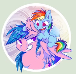 Size: 2424x2387 | Tagged: safe, artist:graystripe64, character:firefly, character:rainbow dash, species:pegasus, species:pony, g1, g4, buzzing wings, family, female, filly, firefly as rainbow dash's mom, foal, g1 to g4, generation leap, mare, mother, mother and child, mother and daughter, raised eyebrow, riding, wings, younger