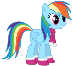 Size: 2000x1827 | Tagged: safe, artist:philiptomkins, character:rainbow dash, boots, clothing, female, scarf, simple background, solo, transparent background, vector, winter outfit