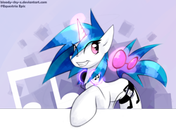 Size: 3261x2418 | Tagged: safe, artist:n_thing, character:dj pon-3, character:vinyl scratch, species:pony, species:unicorn, cutie mark, female, glowing horn, headphones, hooves, horn, levitation, magic, mare, mp3 player, smiling, solo, sunglasses, teeth, telekinesis