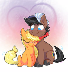Size: 1789x1921 | Tagged: safe, artist:graystripe64, character:applejack, character:promontory, ship:promontjack, blushing, female, male, shipping, straight, tail wag