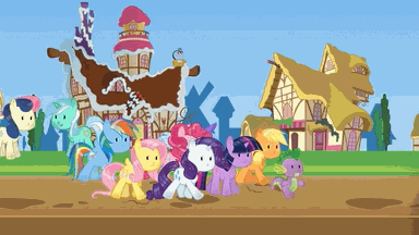Size: 384x216 | Tagged: safe, artist:galaxyart, character:apple bloom, character:applejack, character:fluttershy, character:pinkie pie, character:princess luna, character:rainbow dash, character:rarity, character:scootaloo, character:spike, character:sweetie belle, character:twilight sparkle, character:zecora, species:chicken, species:zebra, animated, cutie mark crusaders, mane seven, mane six, paper mario, parody, ponies: the anthology 3, tree