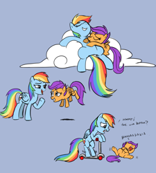 Size: 1480x1644 | Tagged: safe, artist:thex-plotion, character:rainbow dash, character:scootaloo, laughing, scootalove, scooter