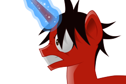 Size: 1500x1000 | Tagged: safe, artist:jofca, oc, oc only, oc:zero divide, ponysona, species:pony, species:unicorn, bust, eye sight, gritted teeth, magic, nose wrinkle, simple background, solo, transparent background