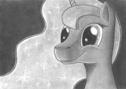 Size: 1200x850 | Tagged: safe, artist:ghostofwar909, character:princess luna, female, monochrome, solo, traditional art