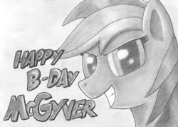 Size: 1200x855 | Tagged: safe, artist:ghostofwar909, character:rainbow dash, female, monochrome, solo, traditional art