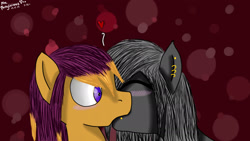 Size: 1920x1080 | Tagged: safe, artist:mrs-ponylicious, oc, oc only, female, heart, kissing, male, shipping, straight