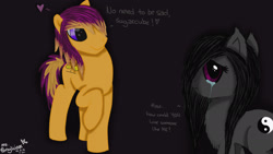 Size: 1920x1080 | Tagged: safe, artist:mrs-ponylicious, oc, oc only, bedroom eyes, crying, female, fluffy, frown, heart, male, raised hoof, sad, shipping, smiling, smirk, straight