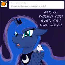Size: 500x500 | Tagged: safe, artist:timid tracks, character:princess luna, character:tiberius, ship:lumbra, ask-luna-and-tiberius, female, male, shipping, shipping denied, straight, tumblr