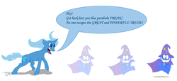 Size: 1650x750 | Tagged: safe, artist:philith, character:trixie, bloo (foster's), crossover, foster's home for imaginary friends, trixie's cape, trixie's hat