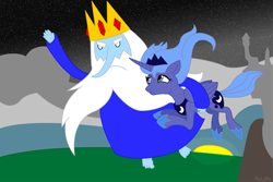 Size: 1193x795 | Tagged: safe, artist:philith, character:princess luna, adventure time, crossover, ice king
