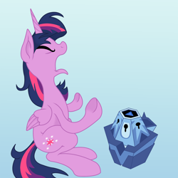 Size: 1600x1600 | Tagged: safe, artist:philith, character:twilight sparkle, character:twilight sparkle (alicorn), species:alicorn, species:pony, episode:princess twilight sparkle, g4, my little pony: friendship is magic, do not want, female, gradient background, magic 8 ball, mare, mystery box of plot importance, solo