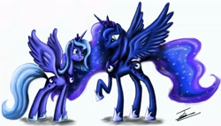 Size: 3683x2091 | Tagged: safe, artist:europamaxima, character:princess luna, duality, ponidox, s1 luna, self ponidox, spread wings, the fun has been doubled, time paradox, wings