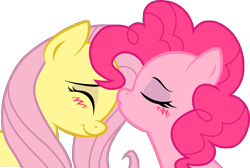 Size: 2670x1792 | Tagged: safe, artist:kennyklent, character:fluttershy, character:pinkie pie, ship:flutterpie, blushing, female, forehead kiss, kissing, lesbian, shipping