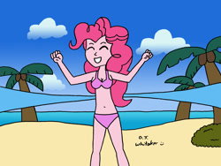Size: 1600x1200 | Tagged: safe, artist:djgames, character:pinkie pie, my little pony:equestria girls, beach, belly button, bikini, clothing, female, loop-de-hoop, pov, solo, summer, swimsuit