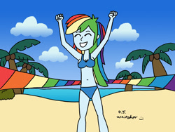 Size: 1600x1200 | Tagged: safe, artist:djgames, character:rainbow dash, my little pony:equestria girls, beach, belly button, bikini, clothing, female, loop-de-hoop, solo, summer, swimsuit