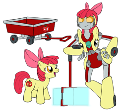 Size: 800x720 | Tagged: safe, artist:atomic-chinchilla, character:apple bloom, crossover, fanfic art, female, hammer, robot, solo, species swap, transformers, wagon