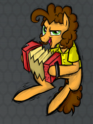 Size: 2448x3264 | Tagged: safe, artist:fillyblue, character:cheese sandwich, species:earth pony, species:pony, fighting is magic, episode:pinkie pride, g4, my little pony: friendship is magic, accordion, looking at you, male, musical instrument, open mouth, solo, stallion