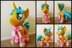Size: 2500x1667 | Tagged: safe, artist:lumenglace, character:snails, clothing, cute, glitter shell, irl, photo, pink, plushie, scarf, socks, striped socks, stripes