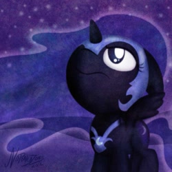 Size: 999x999 | Tagged: safe, artist:noponyzone, character:nightmare moon, character:princess luna, cute, female, filly, frown, glare, looking up, nightmare woon, solo