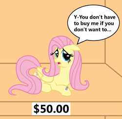 Size: 1177x1148 | Tagged: safe, artist:vincentthecrow, part of a set, character:fluttershy, barcode, bronybait, dialogue, female, for sale, ponies for sale, price tag, shut up and take my money, solo, speech bubble