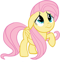 Size: 476x495 | Tagged: safe, artist:schnuffitrunks, character:fluttershy, species:pegasus, species:pony, female, floppy ears, folded wings, looking up, mare, raised hoof, simple background, solo, three quarter view, transparent background, wings
