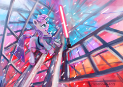 Size: 1806x1287 | Tagged: safe, artist:hereticalrants, character:maud pie, episode:maud pie, g4, my little pony: friendship is magic, crossover, darth maud, female, jedi, lightsaber, sith, solo, star wars