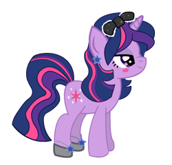 Size: 1200x1151 | Tagged: safe, artist:schnuffitrunks, character:twilight sparkle, character:twilight sparkle (unicorn), species:pony, species:unicorn, alternate hairstyle, bow, ear piercing, earring, female, grin, hoof shoes, jewelry, makeover, mare, piercing, smiling, solo