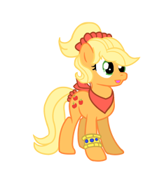 Size: 1200x1283 | Tagged: safe, artist:schnuffitrunks, character:applejack, alternate hairstyle, bandana, female, makeover, simple background, solo