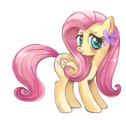 Size: 750x713 | Tagged: safe, artist:schnuffitrunks, character:fluttershy, butterfly, cute, female, flower, flower in hair, shyabetes, solo