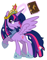 Size: 526x675 | Tagged: safe, artist:schnuffitrunks, character:twilight sparkle, character:twilight sparkle (alicorn), species:alicorn, species:pony, big crown thingy, female, hilarious in hindsight, hoof shoes, jewelry, magic, mare, peytral, race swap, raised hoof, regalia, simple background, solo, telekinesis, transparent background, ultimate twilight