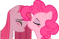 Size: 2488x1674 | Tagged: safe, artist:kennyklent, character:pinkamena diane pie, character:pinkie pie, species:pony, blushing, dual persona, duality, eyes closed, female, kissing, lesbian, mare, ponidox, self ponidox, selfcest, shipping, simple background, smiling, transparent background