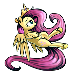 Size: 1500x1500 | Tagged: safe, artist:shovrike, character:fluttershy, species:pegasus, species:pony, episode:testing testing 1-2-3, g4, my little pony: friendship is magic, celestia's crown, crown, fake horn, female, jewelry, mare, regalia, shylestia, simple background, solo, white background
