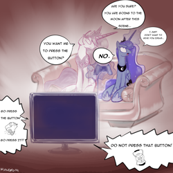 Size: 3000x3000 | Tagged: safe, artist:nadvgia, character:princess celestia, character:princess luna, princess molestia, bedroom eyes, controller, couch, gaming, glados, portal 2, television, two best sisters play, wheatley