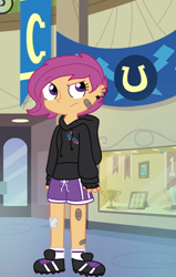 Size: 416x653 | Tagged: safe, artist:schwarzekatze4, character:scootaloo, harmony-verse, my little pony:equestria girls, alternate universe, clothing, female, hoodie, solo