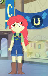 Size: 416x653 | Tagged: safe, artist:schwarzekatze4, character:apple bloom, harmony-verse, my little pony:equestria girls, alternate universe, female, overalls, solo