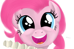 Size: 1280x857 | Tagged: safe, artist:rodolfomushi, character:pinkie pie, brilliant, brilliant face, chancellor puddinghead, faec, ruff (clothing)