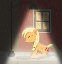 Size: 6019x6220 | Tagged: safe, artist:flutterguy317, character:applejack, absurd resolution, eyes closed, female, filly, rain, solo, vector