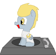 Size: 197x195 | Tagged: safe, artist:mmdfantage, oc, oc only, oc:h8-seed, ponysona, species:pegasus, species:pony, animated, cute, good trick, male, musician, smiling, solo, spin, spinning, stallion, turntable, turntable pony