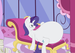 Size: 1928x1364 | Tagged: safe, artist:pixelstarpony, character:rarity, species:pony, species:unicorn, episode:inspiration manifestation, g4, my little pony: friendship is magic, belly, chubby cheeks, comfort eating, crying, fat, female, ice cream, makeup, mare, marshmelodrama, raritubby, running makeup, solo, weight gain