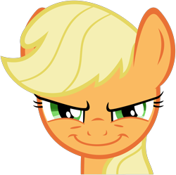 Size: 4666x4650 | Tagged: safe, artist:flutterguy317, part of a set, character:applejack, .svg available, absurd resolution, blonde, close-up, evil grin, female, grin, hatless, missing accessory, simple background, solo, transparent background, vector