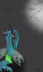 Size: 1500x2500 | Tagged: safe, artist:mrs-ponylicious, character:queen chrysalis, species:changeling, bullying, changeling queen, crying, cute, cutealis, dialogue, female, filly, filly queen chrysalis, foal, gradient background, nymph, sad, sadorable, signature, solo, younger