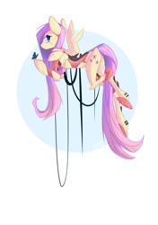 Size: 750x1065 | Tagged: safe, artist:pon-ee, character:fluttershy, butterfly, female, flutterbot, flying, looking at you, looking back, robot, solo, spread wings, wings, wires