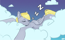 Size: 672x418 | Tagged: safe, artist:oops, character:derpy hooves, species:pegasus, species:pony, cloud, cloudy, female, mare, sleeping, solo, zzz