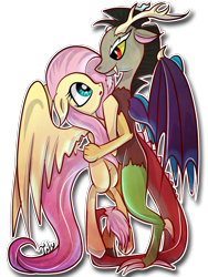 Size: 900x1200 | Tagged: safe, artist:inky-pinkie, character:discord, character:fluttershy, ship:discoshy, female, male, shipping, straight