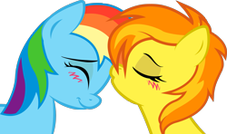 Size: 2437x1444 | Tagged: safe, artist:kennyklent, character:rainbow dash, character:spitfire, species:pony, ship:spitdash, blushing, duo, eyes closed, female, forehead kiss, kissing, lesbian, loose hair, shipping, simple background, transparent background